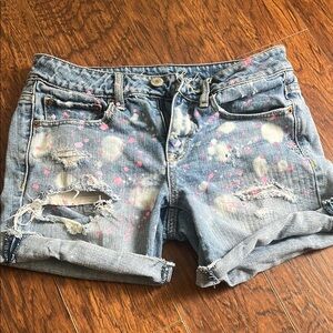 American Eagle Outfitters Blue/Pink Jean Shorts Distressed